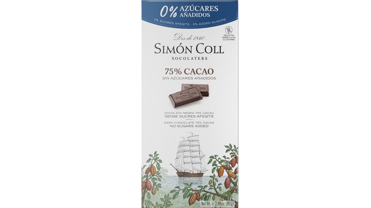 Simon Coll - Pure Chocolade 75% zonder suiker - 85 gram